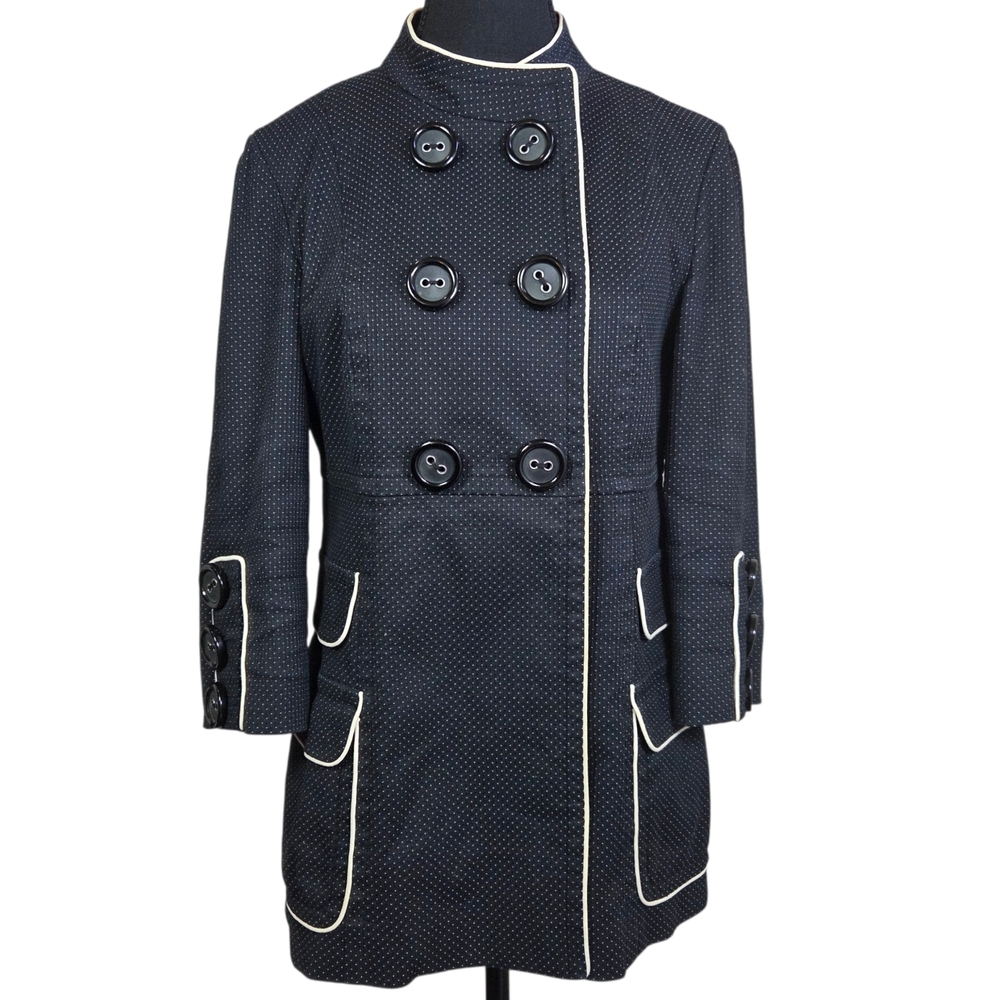 Kenzie Black With Cream Polka Dot Double Breasted Blazer With 3/4 Sleeves Size 6